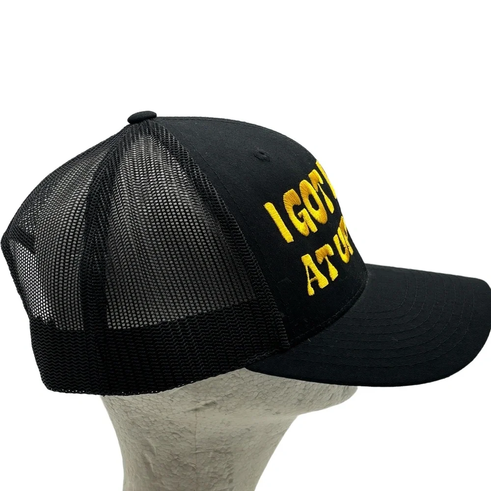I Got Lucky At Uptown Trucker Hat Black Yellow Embroidered Snapback Cap Yupoong